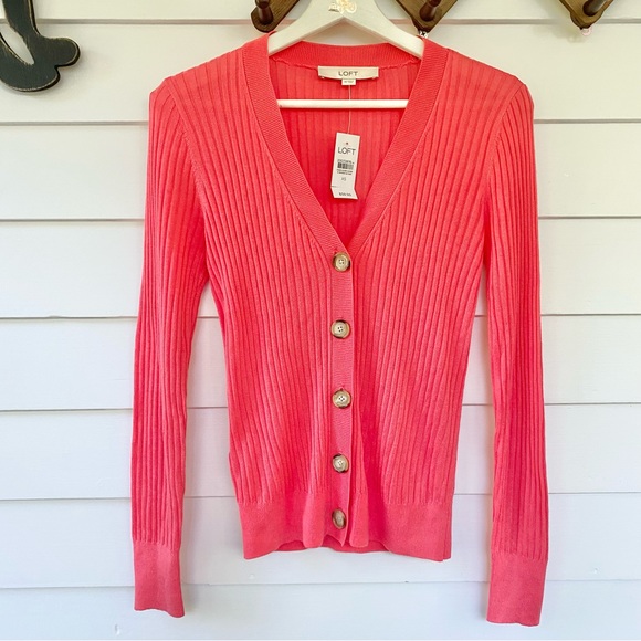 NEW Loft Coral Ribbed Cardigan Sweater - Picture 4 of 7
